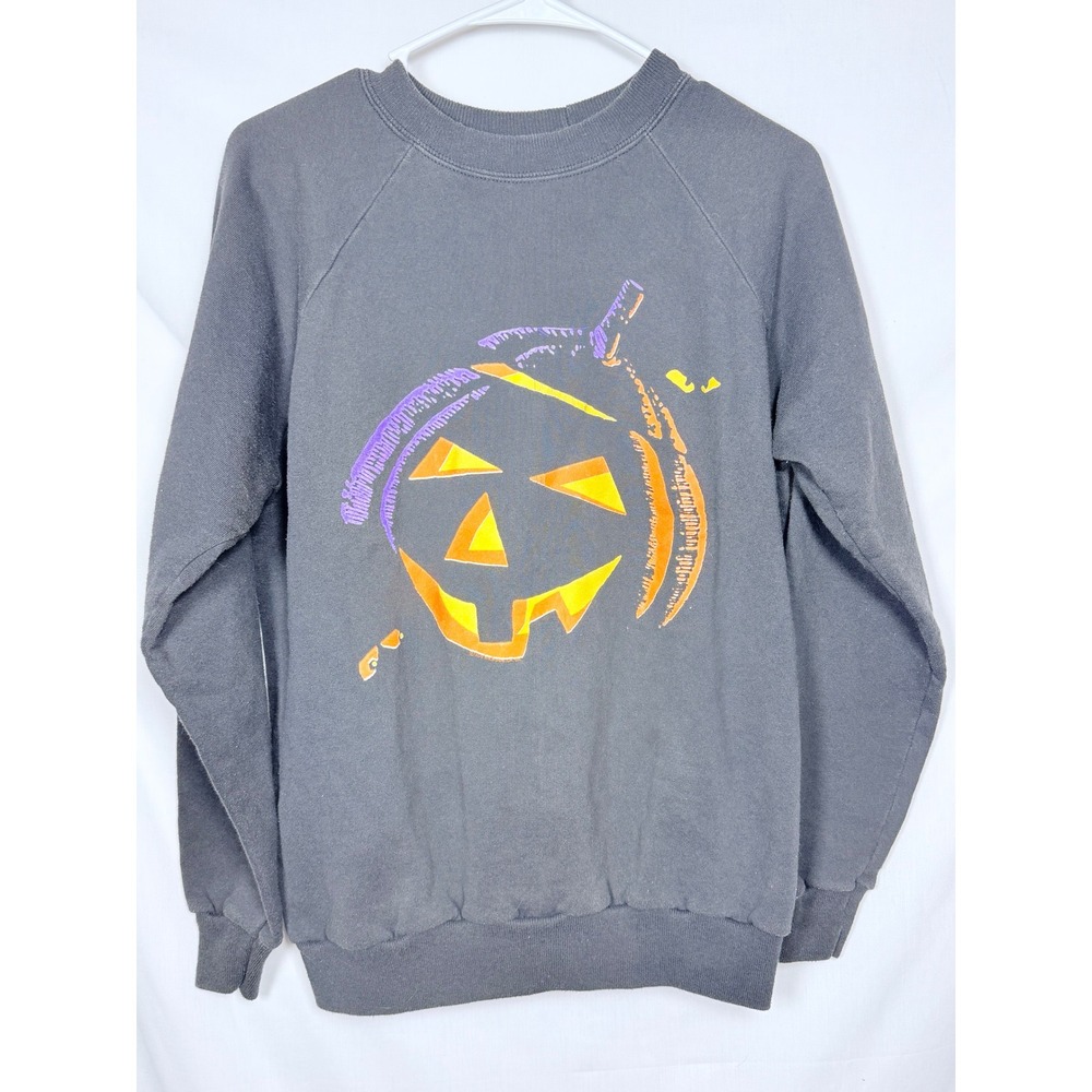 Hanes Activewear Women Sweatshirt Med Black Pumpkin Halloween Vintage Pullover